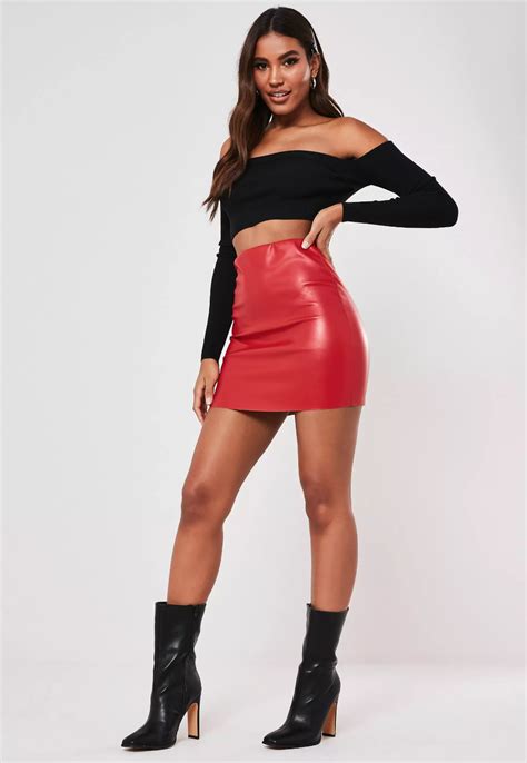 Missguided - Red Faux Leather Mini Skirt | Mini skirts, Red leather ...