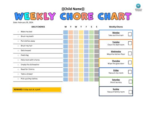 Weekly Chore Chart For Kids | Templates at allbusinesstemplates.com