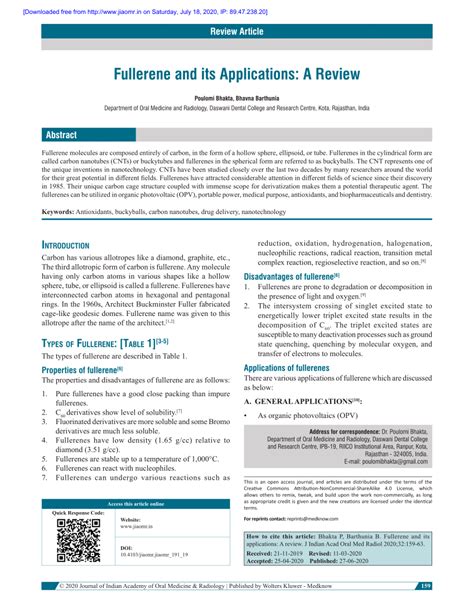 (PDF) Fullerene and its applications: A review