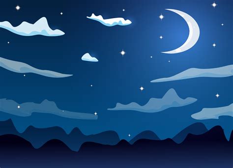 Night cartoon sky with clouds, full moon, moonlight and stars vector ...