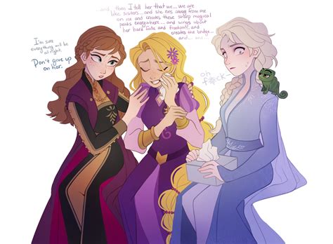 Anna and Elsa consoling Rapunzel (x-post /r/Tangled) : r/Frozen