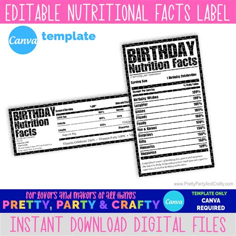 Nutrition Facts Label Template-CANVA – Pretty Party and Crafty