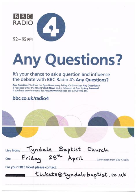 BBC Radio 4 – Any Questions? | Tyndale Baptist Church, Bristol