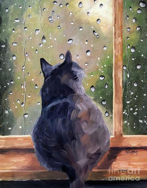 Grey Cat on a Rainy Windowsill Painting / Giclee Print of - Etsy UK