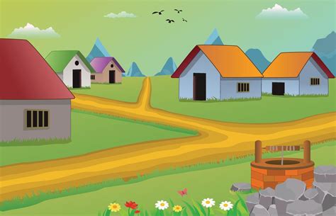 Cartoon village scene vector illustration with old houses. 16976038 ...