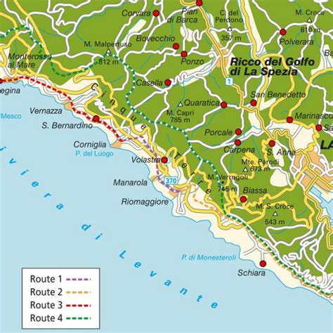 Map of the Cinque Terre with major Places + Towns