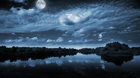 night sky, moonlight, romantic, cloud, reflection, night, full moon ...