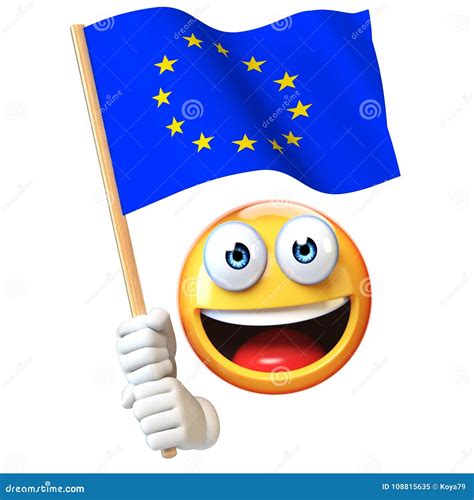 Emoji Holding EU Flag, Emoticon Waving Flag of European Union 3d ...