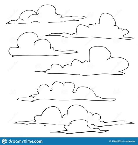 Clouds Sketch Lineart Cartoon Stock Vector - Illustration of white ...