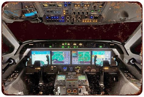 Airplane Art Gulfstream G550 Cockpit Vintage Look Reproduction Metal ...