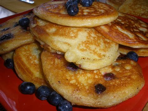 American pancakes with blueberries, yummy sunday breakfast for whole family