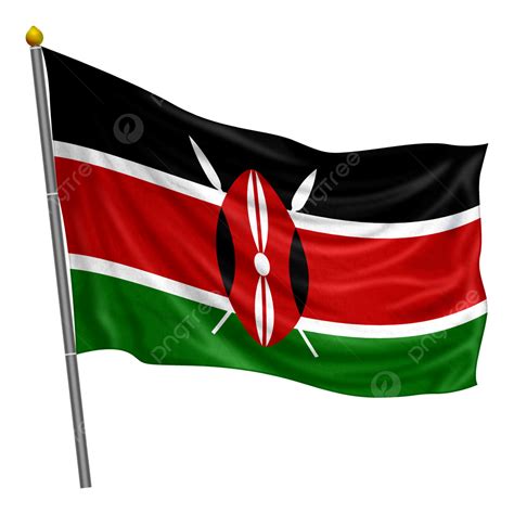 Kenya Flag Fluttering With Cloth Texture, Kenya, Flag, Pole PNG ...