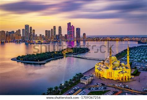 Sharjah City Skyline Sunset Sharjah Lighting Stock Photo (Edit Now ...