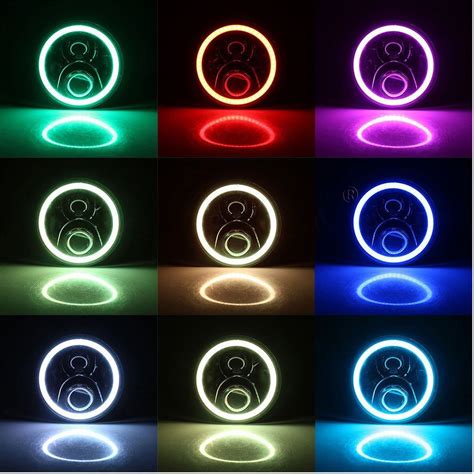 7 inch RGB Halo Headlights Bluetooth Jeep Wrangler Color Changing Halo ...