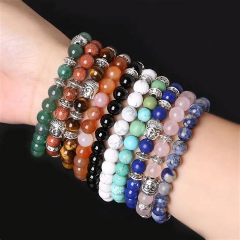 8mm Stone Beads Singles Charm beads Bracelet Elastic Rope Bracelt ...