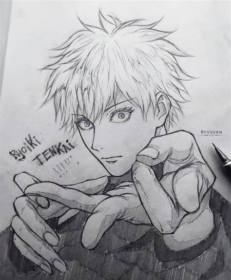 a drawing of an anime character holding a book