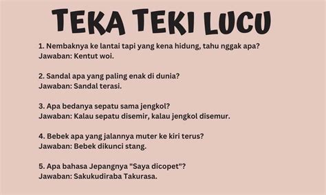 163 Teka Teki Receh tapi Lucu dan Jawabannya yang Bikin Ngakak