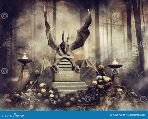 Stone throne among skulls stock illustration. Illustration of night ...