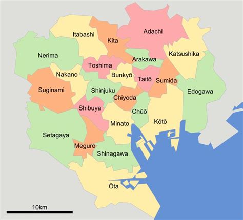 Tokyo districts map - Map of Tokyo districts (Kantō - Japan)