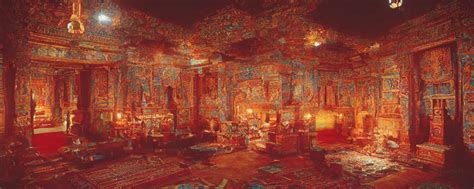 an interior of an ancient tibetan temple adorned with | Stable ...