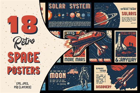 Retro space bundle of 18 layered posters