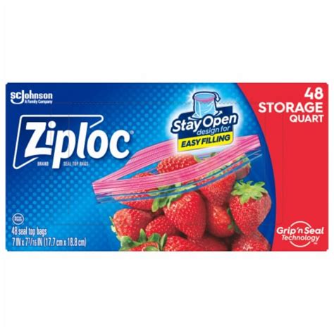 Ziploc® Stay Open Quart Storage Bags with Grip 'n Seal Technology™, 48 ...