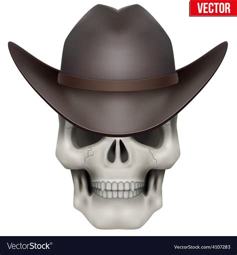 Human skull with cowboy hat on head Royalty Free Vector