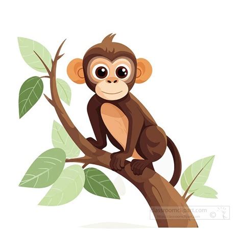 Monkey Clipart-cute monkey with large eyes uses claws to grip tree ...