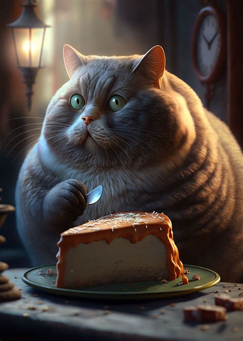 'Funny Fat Cat Cake' Poster, picture, metal print, paint by Zenz | Displate