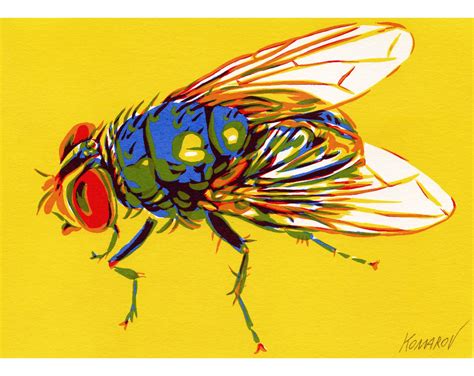 Blue bottle fly painting Insect artwork Colorful insect | Etsy