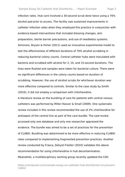 Sample Essay On Catheter Hub Disinfection To Prevent Clabsi - 1140 ...