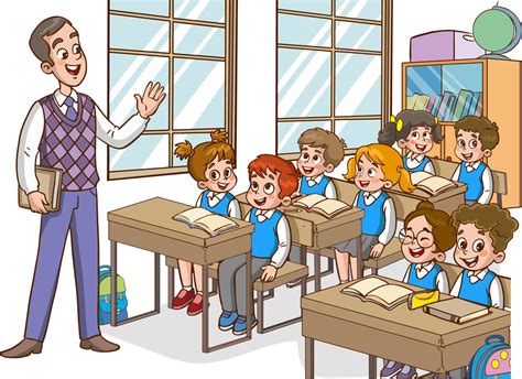 ilustración con niños y profesor en un aula. educación ilustración ...