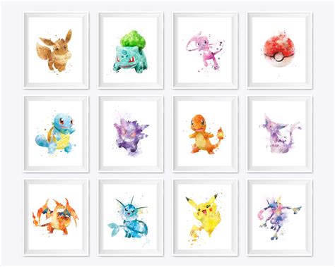 Pokemon Set of 12 Art Print Pokemon Printable Painting Pokemon | Etsy