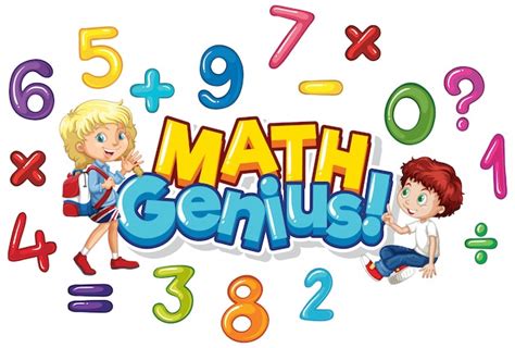 Free Vector | Font design for word math genius with happy kids