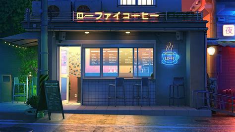 Online crop | HD wallpaper: LoFi, neon, coffee house, shop, neon glow ...