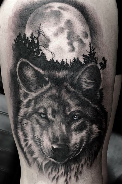 Tribal Wolf And Moon Tattoos