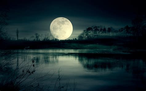 Full Moon Night Near Lake Wallpaper, HD Nature 4K Wallpapers, Images ...