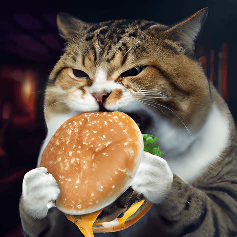 Fat Cat Eating Burger · Creative Fabrica