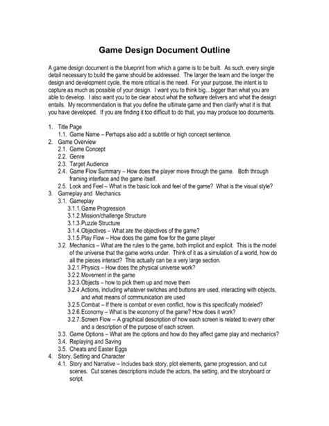 Game Design Document Template