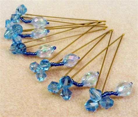 6 blue decorative hair pins with dangling by KoKosAccessories