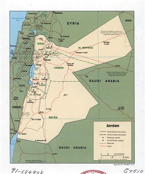 Large detailed political and administrative map of Jordan with roads ...