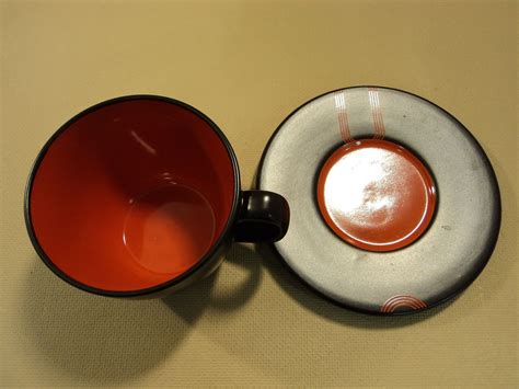 Ikea Large Coffee Mug & 7-in Saucer Black/Red Modern 10866 Ceramic | eBay