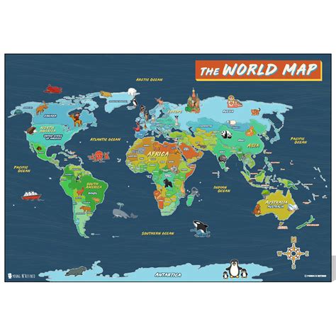 Illustrated World map poster for kids Laminated – Young N' Refined