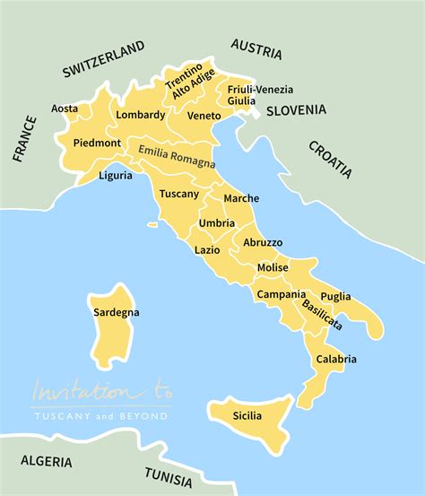 Where to go in Italy: map of the regions of Italy