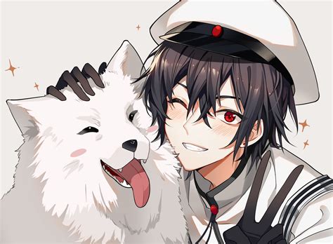 animal black hair blush close dog gloves hat jpeg artifacts kaito ...