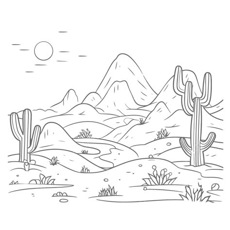 Desert Coloring Page Vector Outline Sketch Drawing, Wing Drawing ...