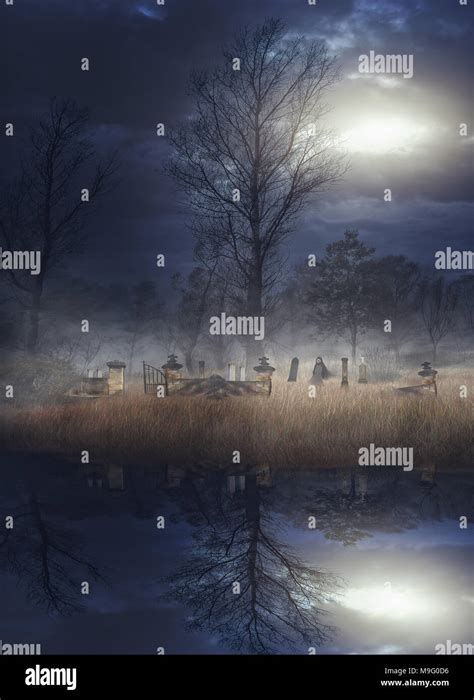 dark night on an abandoned cemetery Stock Photo - Alamy