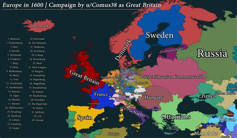 Map of Europe on 1st January 1600 | Playing with Great Britain in ...