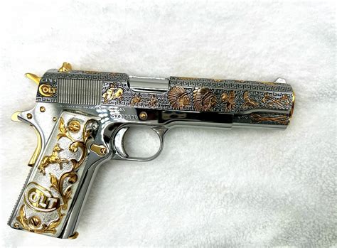 New Colt 1911 government 38 super Fully custom engraved. 24 carats gold ...