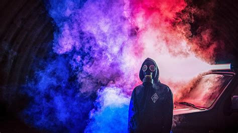 wallpaper gas mask, man, smoke, colorful HD : Widescreen : High ...